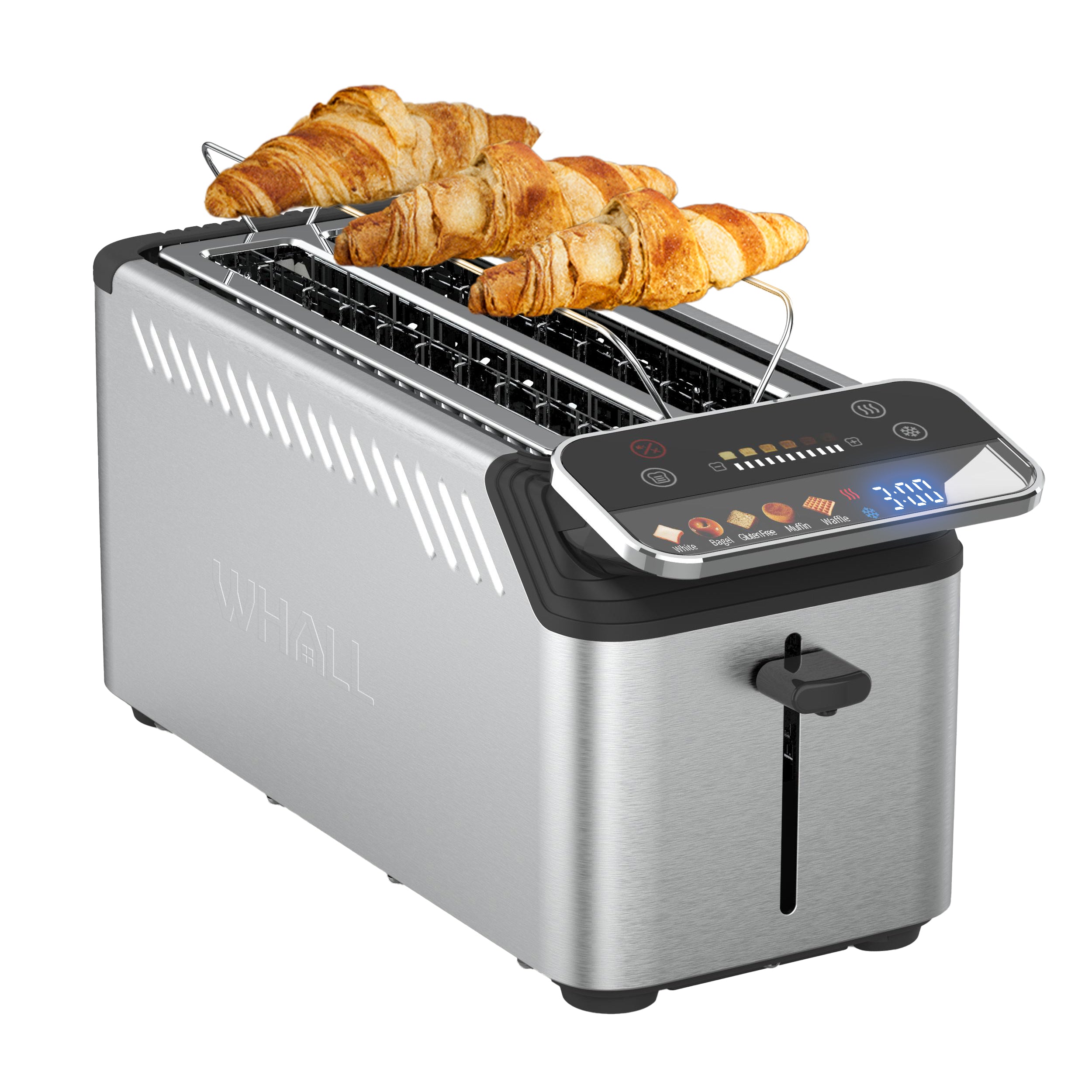 WhallPro® Stainless Steel Smart Toaster, 2 & 4 Slice | Projection Touchscreen, 1.5" Extra-Wide Slots, Digital Timer, Reheat & Defrost, Warming Rack, Removable Crumb Tray