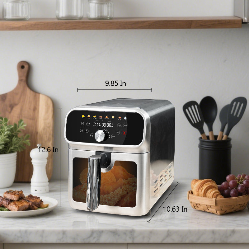WhallPro 6QT Air Fryer, 8-in-1 Electric Hot Oven with Digital LED Touchscreen, Visible Window, New, Stainless Steel