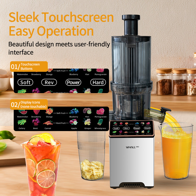 WhallPro Slow Masticating Juice - Cold Press Juicer Machines with Touchscreen,Reverse Function, Soft & Hard Produce, Quiet Motor
