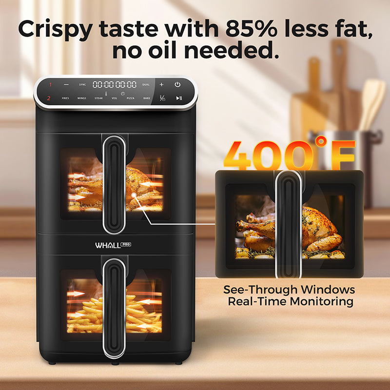 WhallPro® 11L Dual Basket Air Fryer – Independent Cook, Visible Windows, One-Touch Smart Control