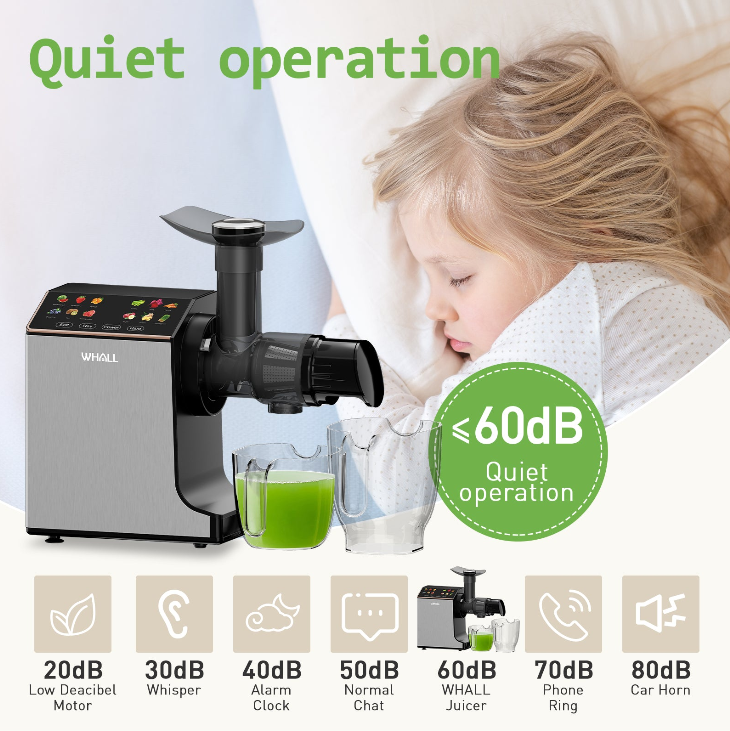 WhallPro Slow Masticating Juice - Cold Press Juicer Machines with Touchscreen,Reverse Function, Soft & Hard Produce, Quiet Motor