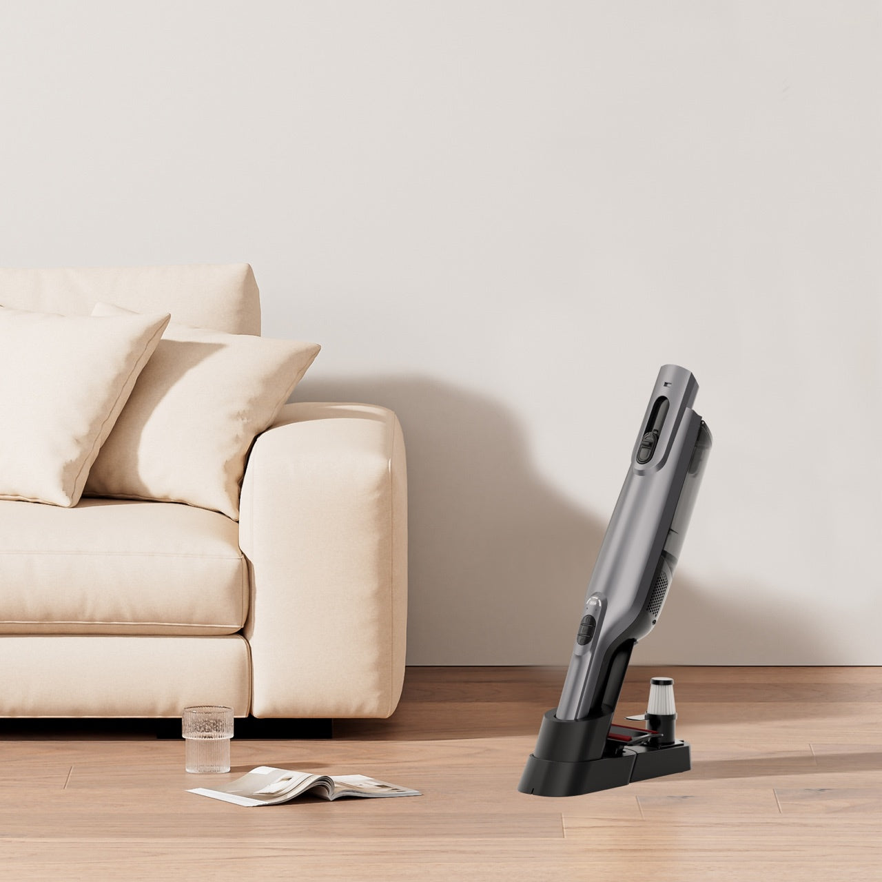 WhallPro® Cordless Handheld Vacuum Cleaner, Lightweight, Rechargeable, LED Light, Powerful Suction, with Charging Dock for Home, Office, Car - Gray