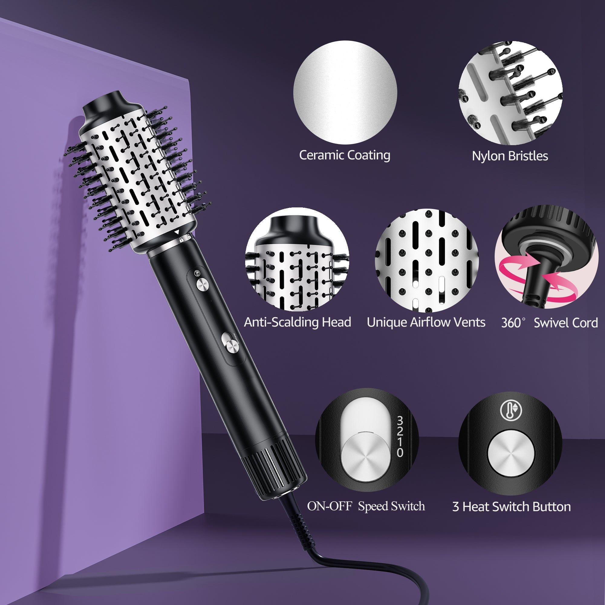 NICEBAY Hair Dryer Brush Blow Dryer Brush in One, Hot Air Styler 1300W