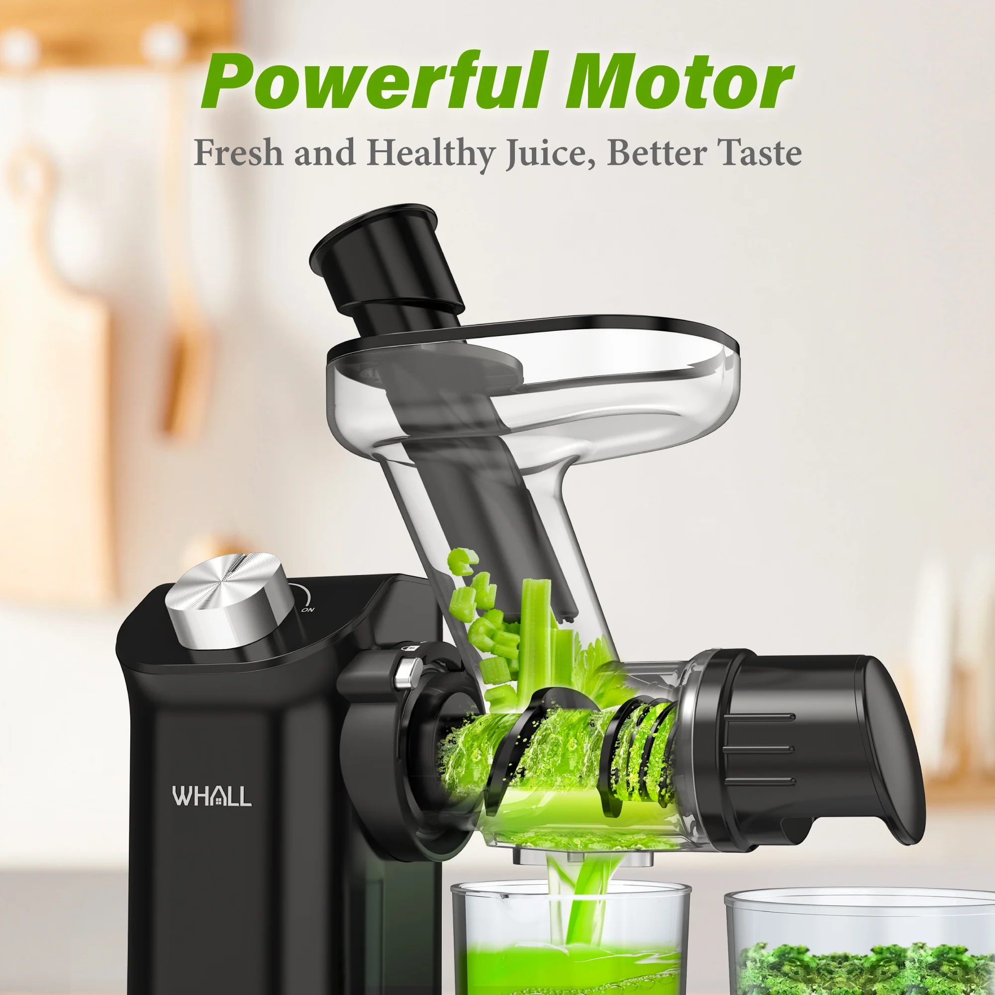 WhallPro® Cold Press Juicer, Masticating Juicer Vegetable and Fruit, Juicers with Quiet Motor & Reverse Function, Easy to Clean with Brush