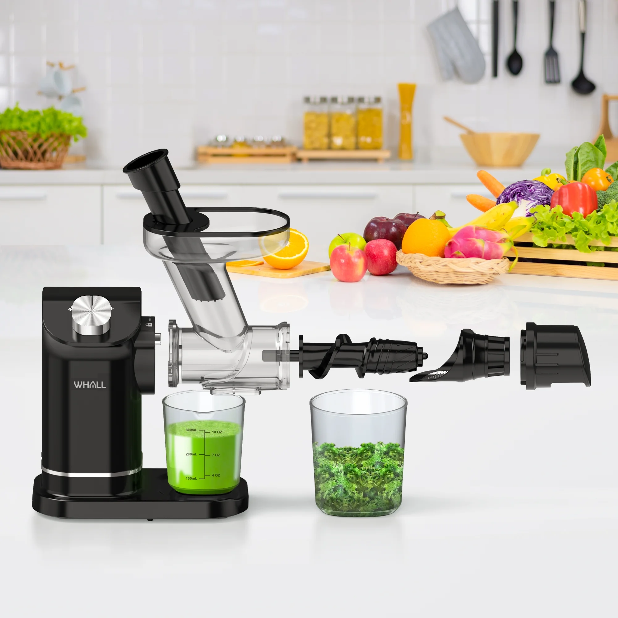 WhallPro® Cold Press Juicer, Masticating Juicer Vegetable and Fruit, Juicers with Quiet Motor & Reverse Function, Easy to Clean with Brush