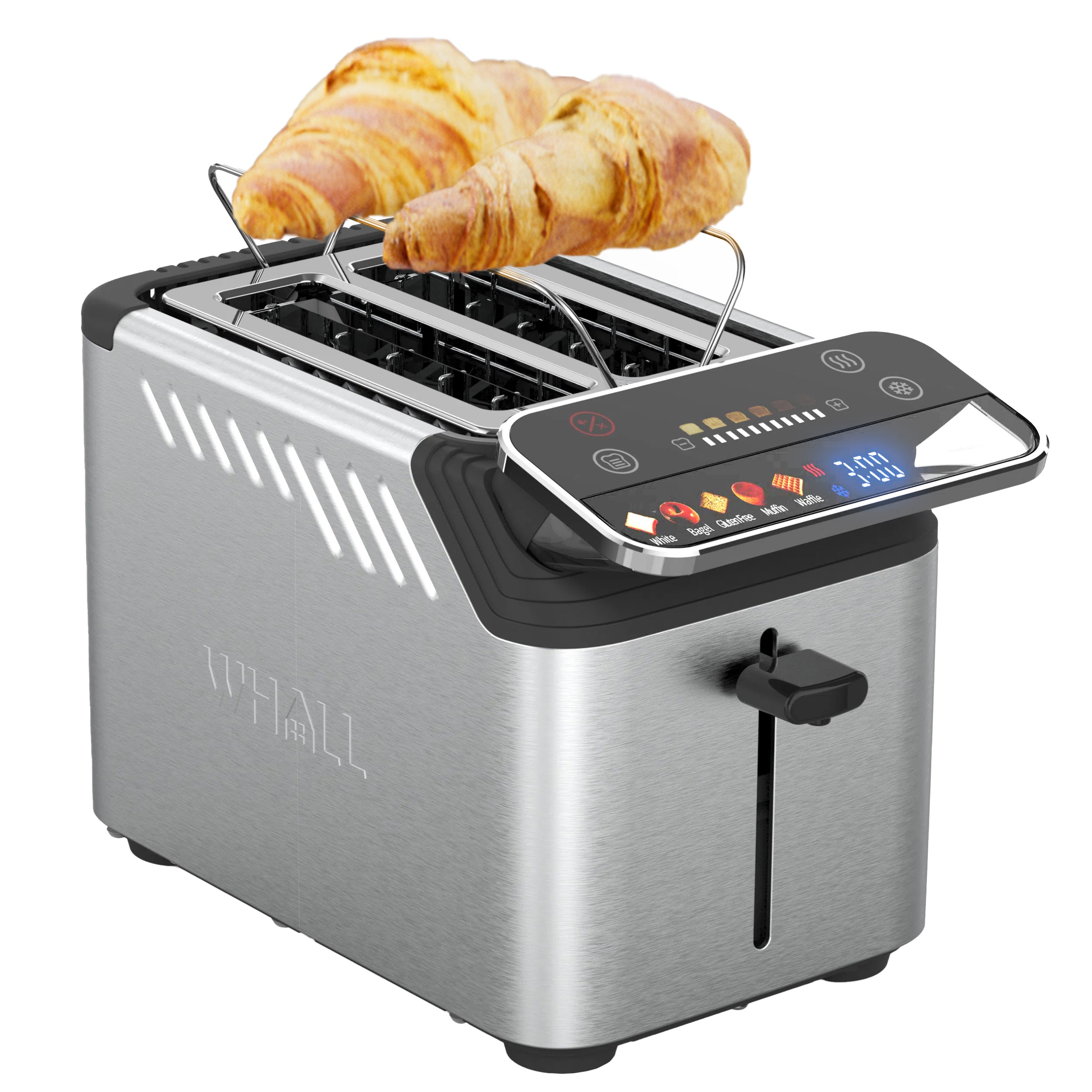 WhallPro® Stainless Steel Smart Toaster, 2 Slice | Projection Touchscreen, 1.5" Extra-Wide Slots, Digital Timer, Reheat & Defrost, Warming Rack, Removable Crumb Tray