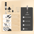 WhallPro® Cordless Immersion Hand Blender, 5-in-1 Cordless Hand Blender Set – Rechargeable, One-Touch Control and Stainless Steel Blades for Smoothies, Shakes or Soups, Black