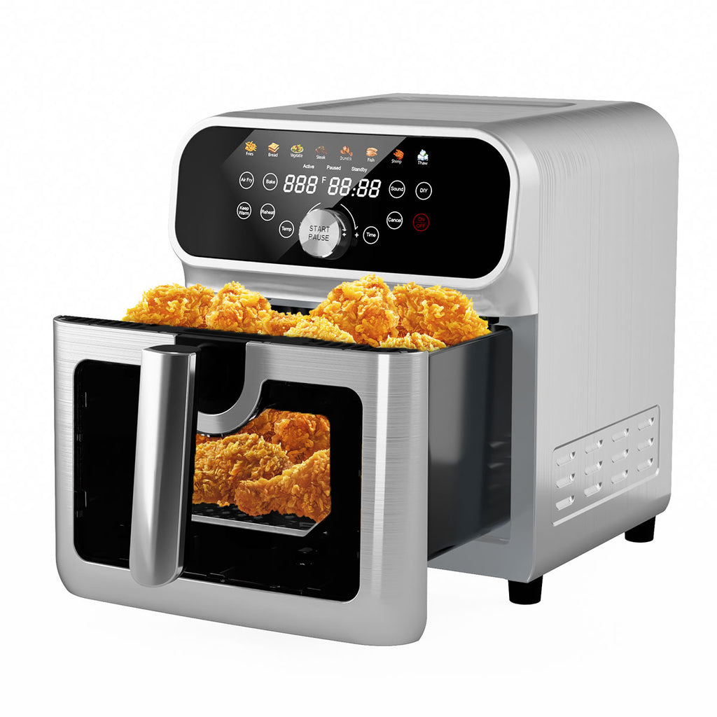 WhallPro 6QT All-Stainless Air Fryer, 8-in-1 Hot Oven with Digital LED Touchscreen & Visible Window