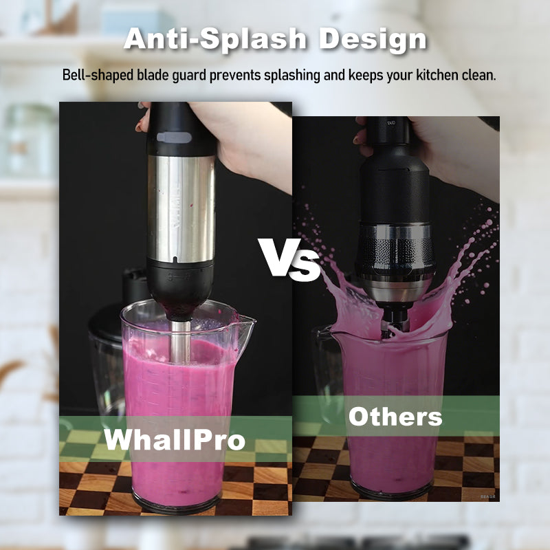 WhallPro® Cordless Immersion Hand Blender, 5-in-1 Cordless Hand Blender Set – Rechargeable, One-Touch Control and Stainless Steel Blades for Smoothies, Shakes or Soups, Black
