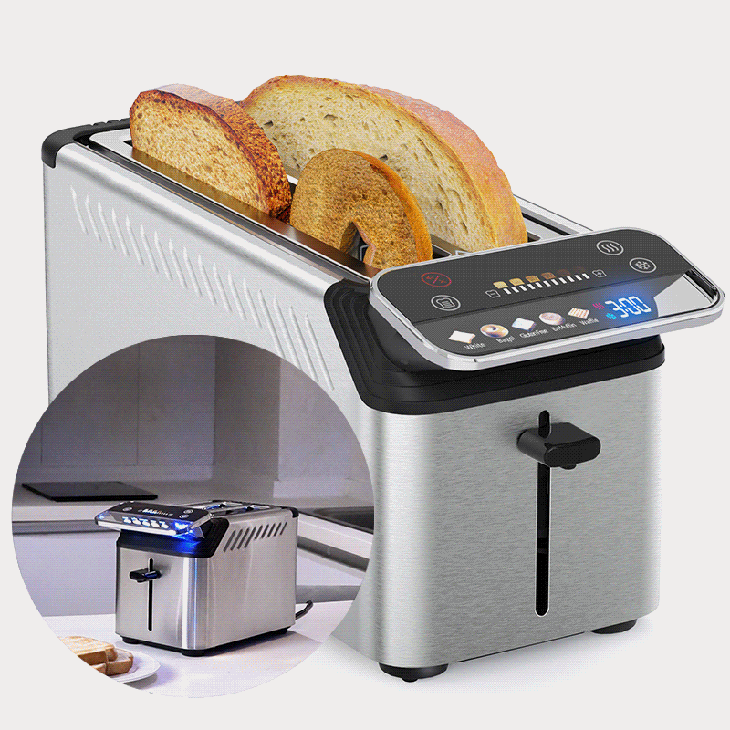WhallPro® Stainless Steel Smart Toaster, 2 & 4 Slice | Projection Touchscreen, 1.5" Extra-Wide Slots, Digital Timer, Reheat & Defrost, Warming Rack, Removable Crumb Tray