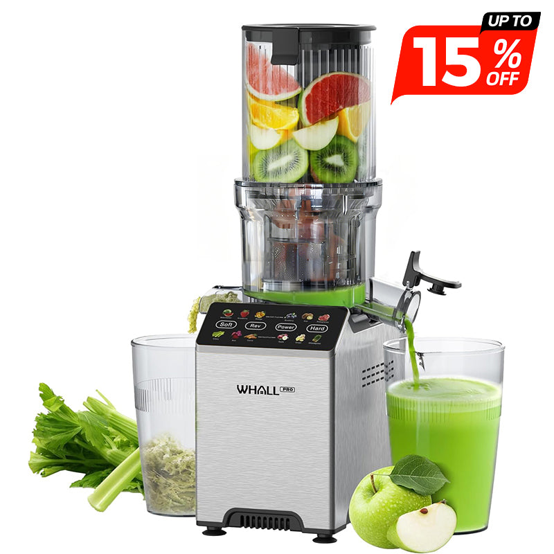WhallPro® Cold Press Juicer Machine with Touchscreen, Slow Masticating Machines with 4.5" Extra Large Feed Chute, Reverse Function, Soft & Hard Models