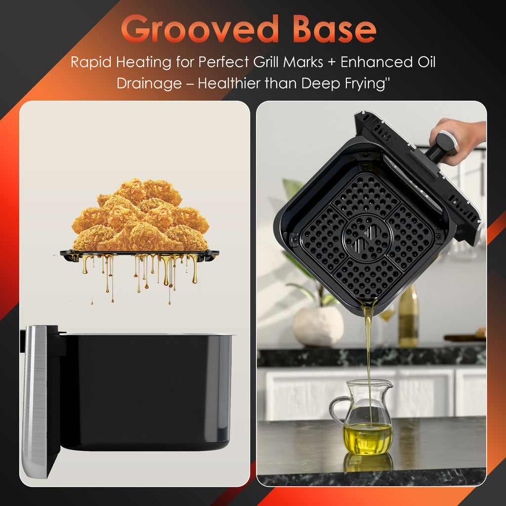 WhallPro 6QT All-Stainless Air Fryer, 8-in-1 Hot Oven with Digital LED Touchscreen & Visible Window