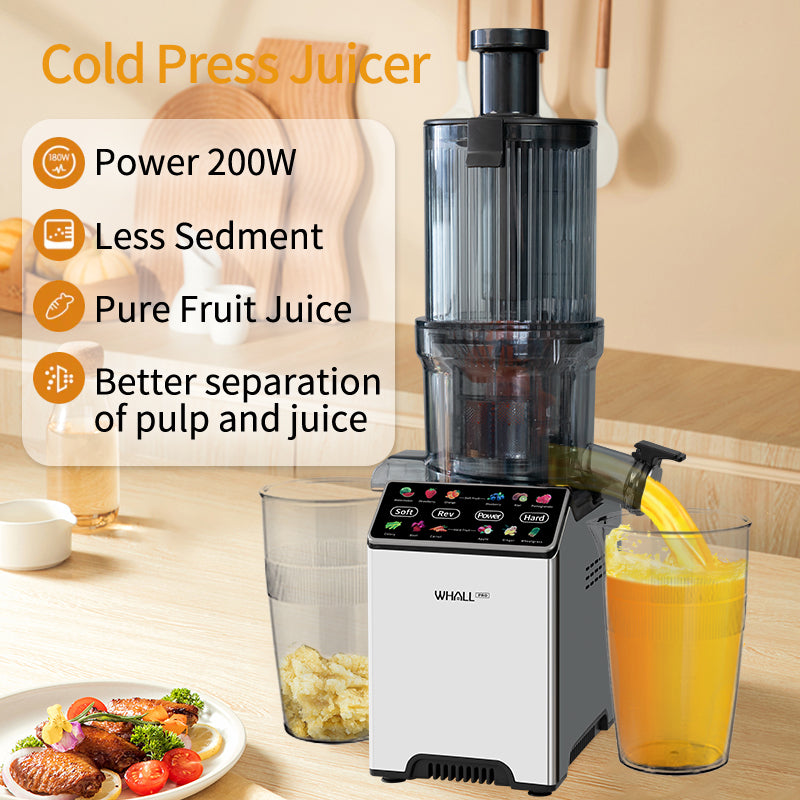 WhallPro® Cold Press Juicer Machine with Touchscreen, Slow Masticating Machines with 4.5" Extra Large Feed Chute, Reverse Function, Soft & Hard Models