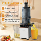 WhallPro® Cold Press Juicer Machine with Touchscreen, Slow Masticating Machines with 4.5" Extra Large Feed Chute, Reverse Function, Soft & Hard Models