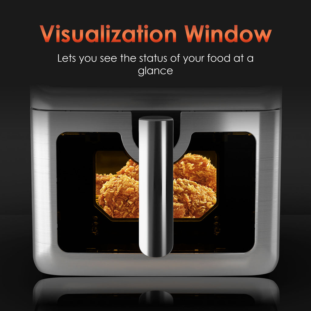 WhallPro 6QT All-Stainless Air Fryer, 8-in-1 Hot Oven with Digital LED Touchscreen & Visible Window