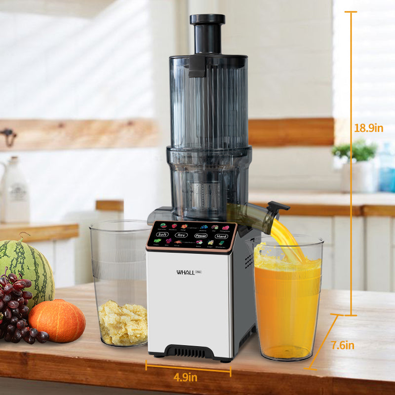 WhallPro® Cold Press Juicer Machine with Touchscreen, Slow Masticating Machines with 4.5" Extra Large Feed Chute, Reverse Function, Soft & Hard Models
