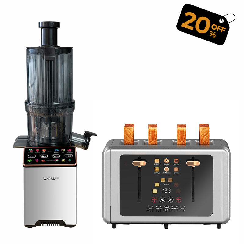 WhallPro® Cold Press Juicer & 4-Slice Touchscreen Toaster Combo Set
