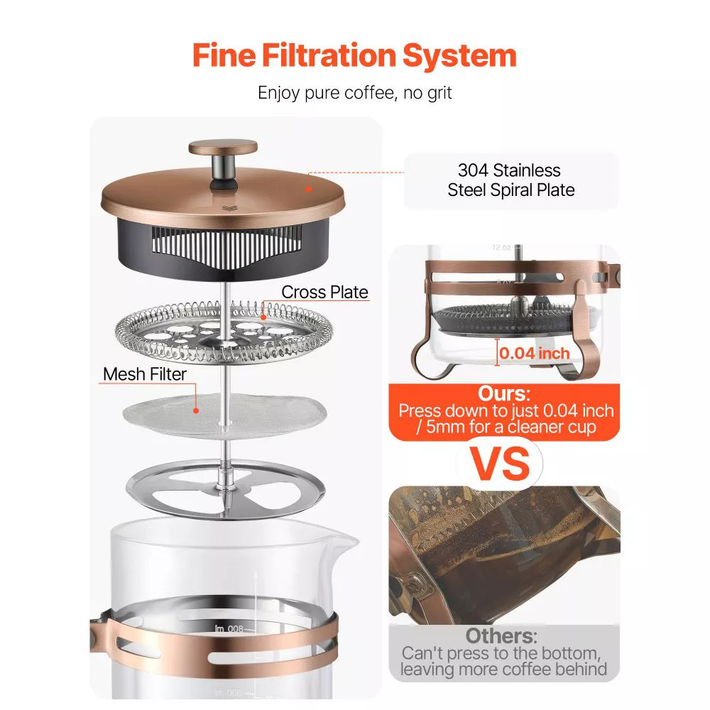 NEW French Press Coffee Maker, 34 Ounce 1 Liter Borosilicate Glass Coffee Press Tea Maker with Stainless Steel Filter, Large Glass French Presses