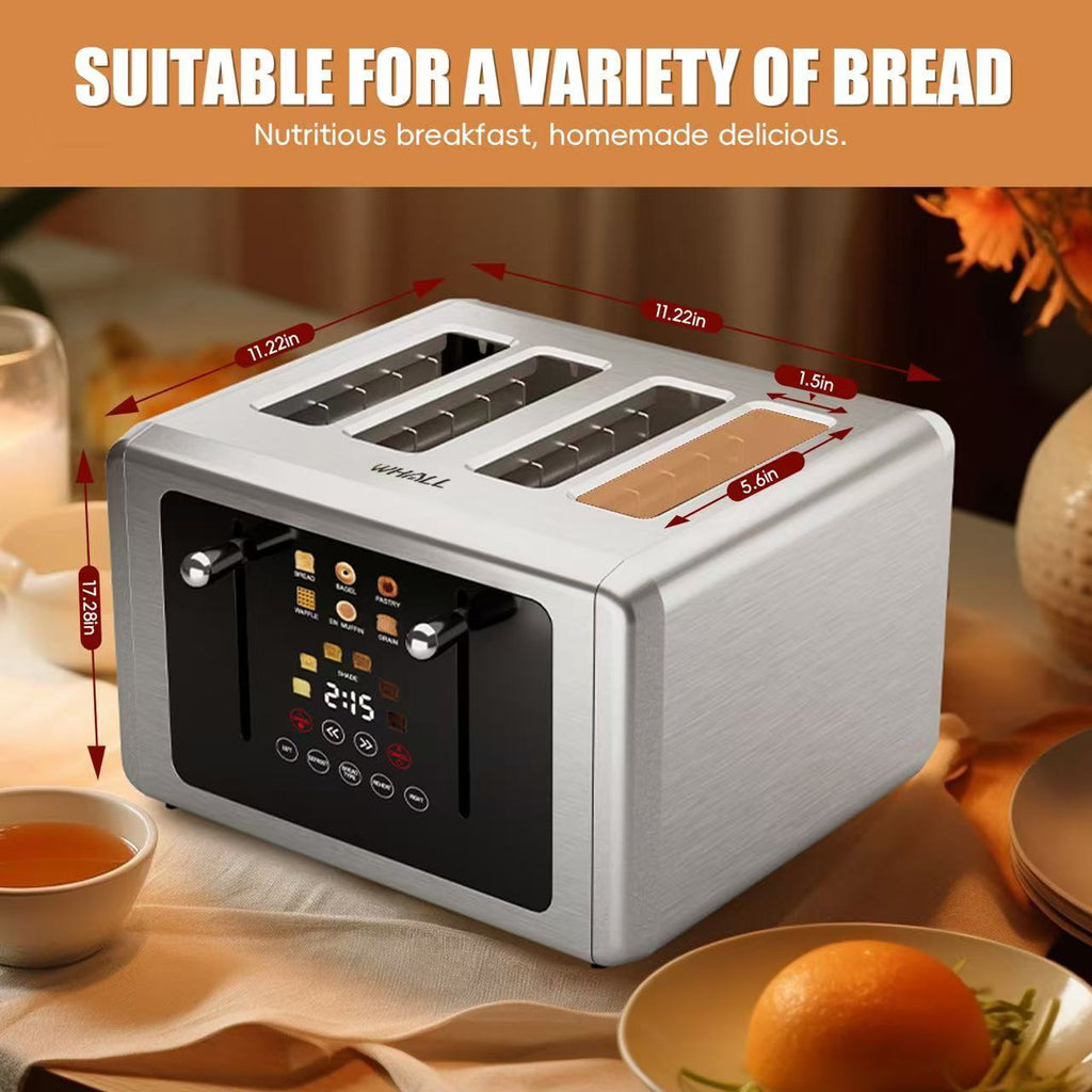 WhallPro® Touch Screen Toaster 2 & 4 Slice | Stainless Steel, Digital Timer, Sound | 6 Bread Types & Shades