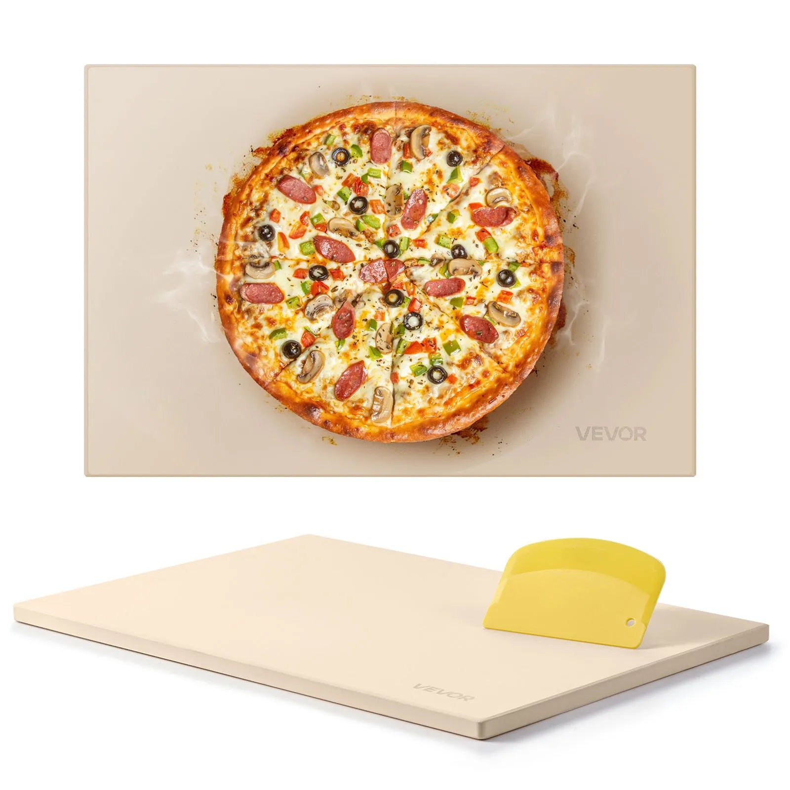 NEW Pizza Stone, 15 in Round Pizza Stone, 0.67 in Large Cordierite Baking-Stone with Metal Peel, Scrape, 1450℉ Heat-Resistant Cooking Stones, for Kitchen Oven, Baking Pizzas, BBQ Grilling