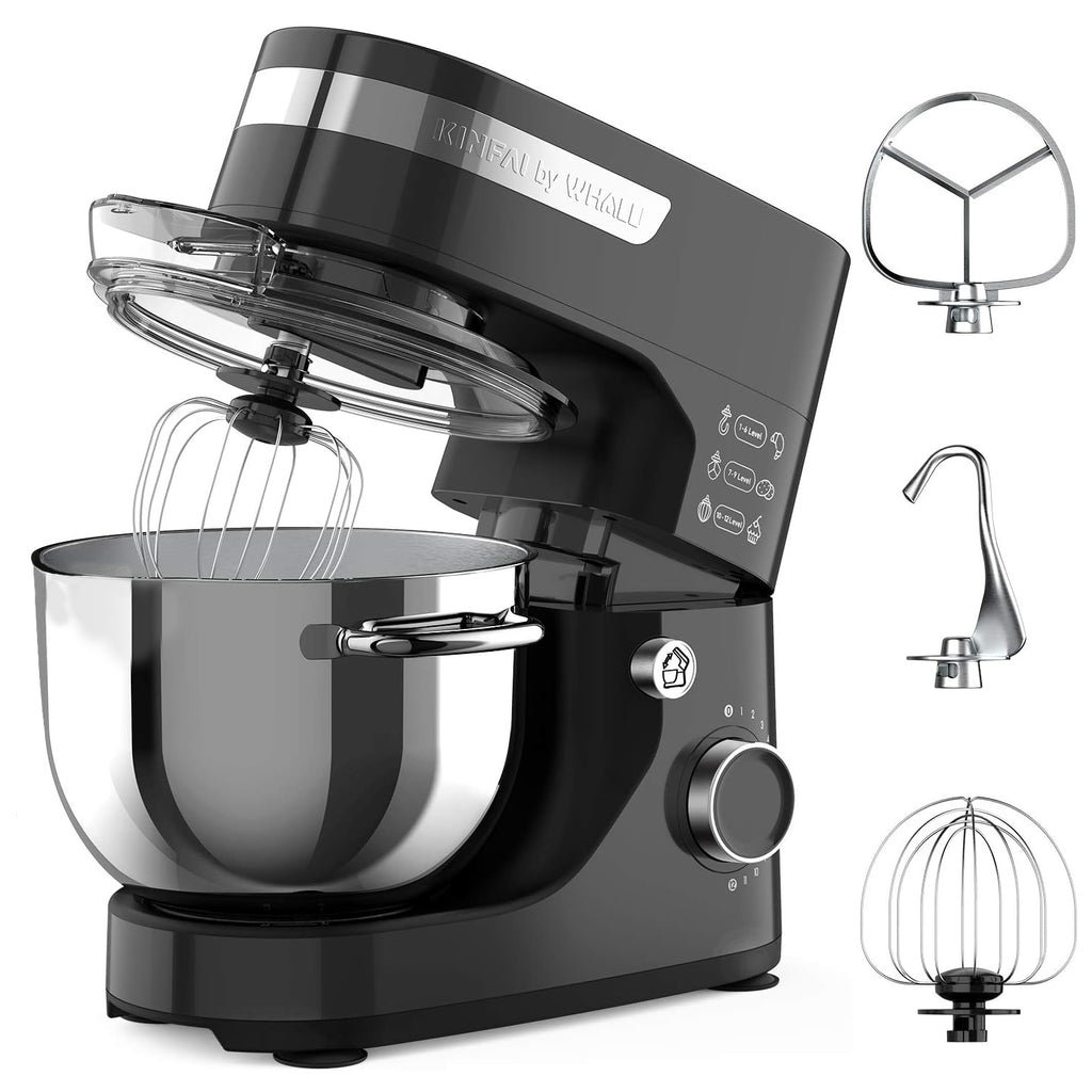 WhallPro® Stand Mixer - 5.5Qt 12-Speed Tilt-Head Electric Kitchen Mixer with Dough Hook/Wire Whip/Beater, Stainless Steel Bowl (black) New