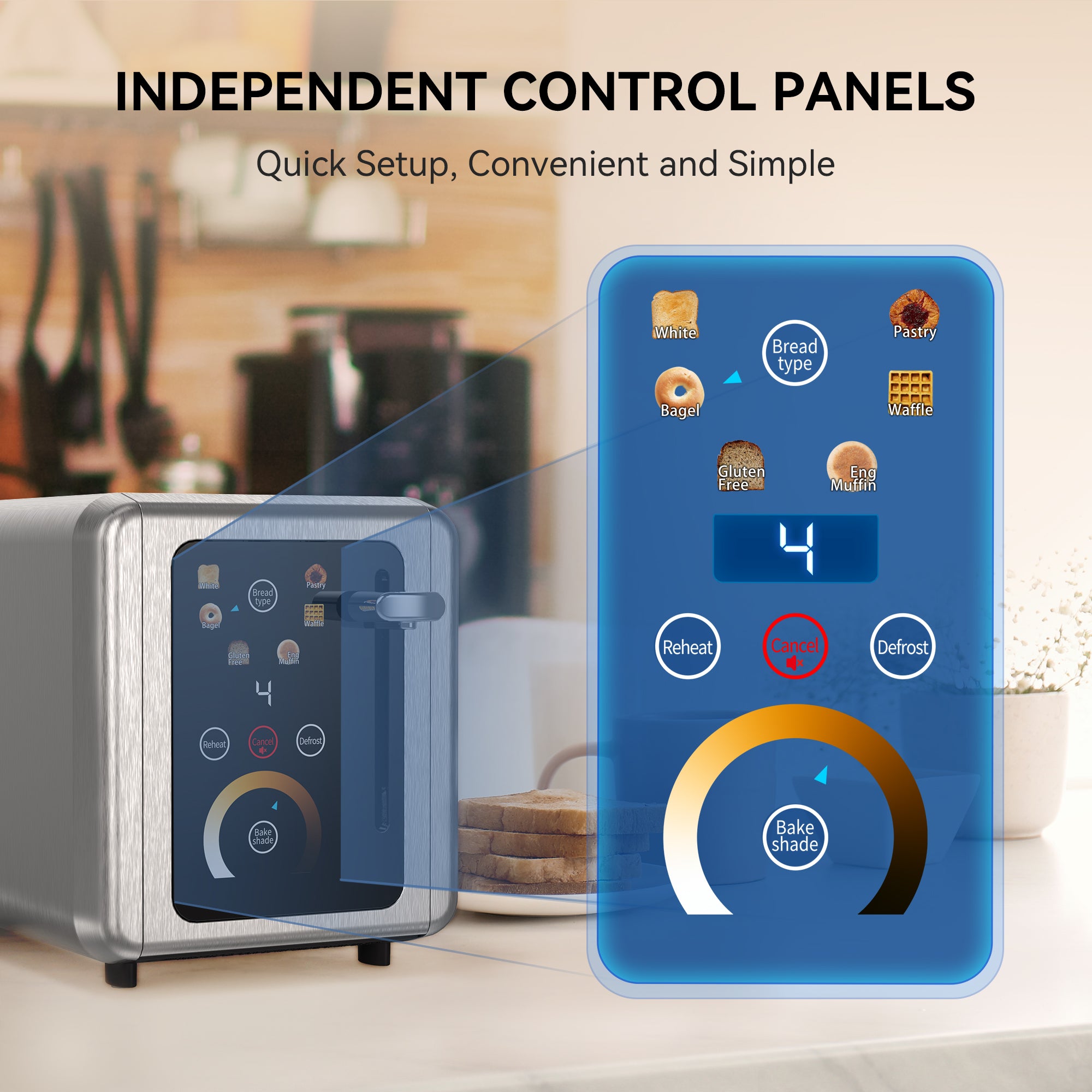 WHALL 2 Slice Touch Screen Toaster - Stainless Steel Toaster