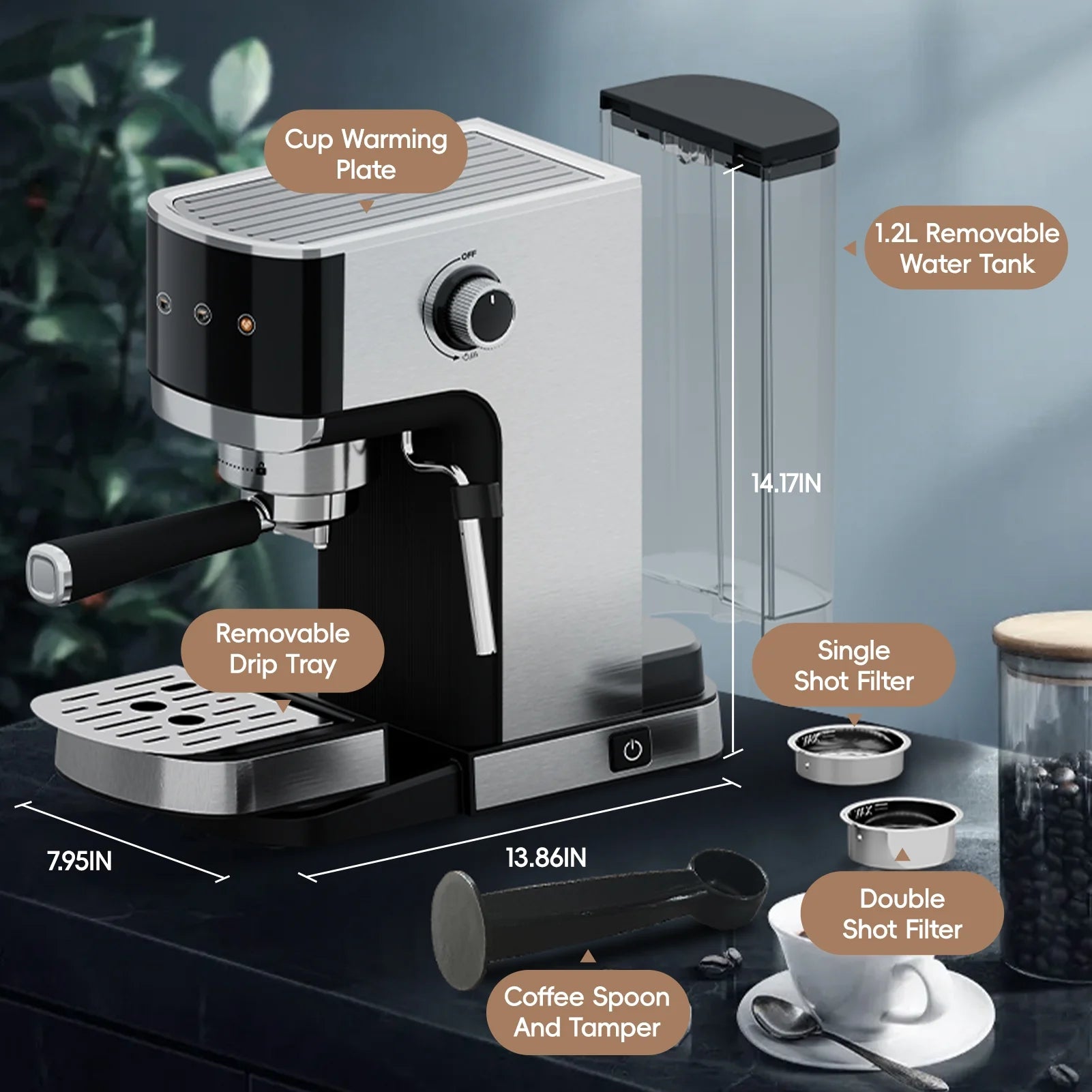 WhallPro® Touchscreen Espresso Machine 20 Bar，Espresso Coffee Maker with Milk Frother Steam Wand, Stainless Steel Coffee Machine with Removable Water Tank New