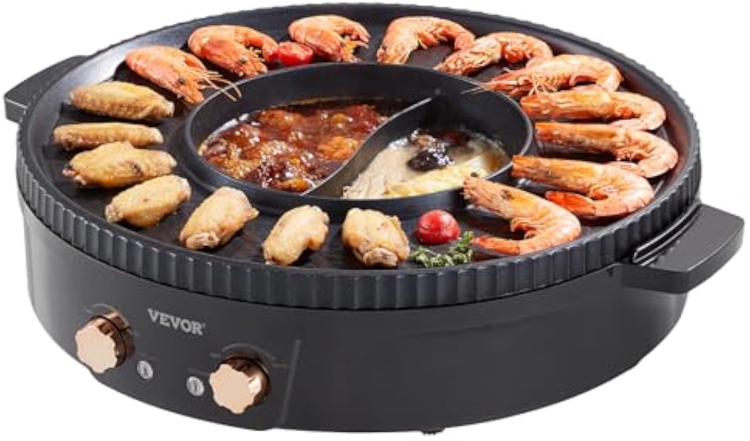 NEW Hot Pot with Grill, 1800W 2-in-1 Electric Smokeless Grill and Hot Pot, Korean BBQ Shabu Shabu Hotpot with Separate Dual Temperature Control, Non-stick Pan, for 2-8 People Family Dining