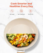 NEW Frying Pan Skillet, Aluminum Egg Fry Pans, 3 Piece (8, 9.5, 11 in), Nonsitck Ceramic Heavy-Duty Skillets with Heat-Resistant Handle, Chef's Kitchen Cookware for Gas, Electric, Induction, Beige