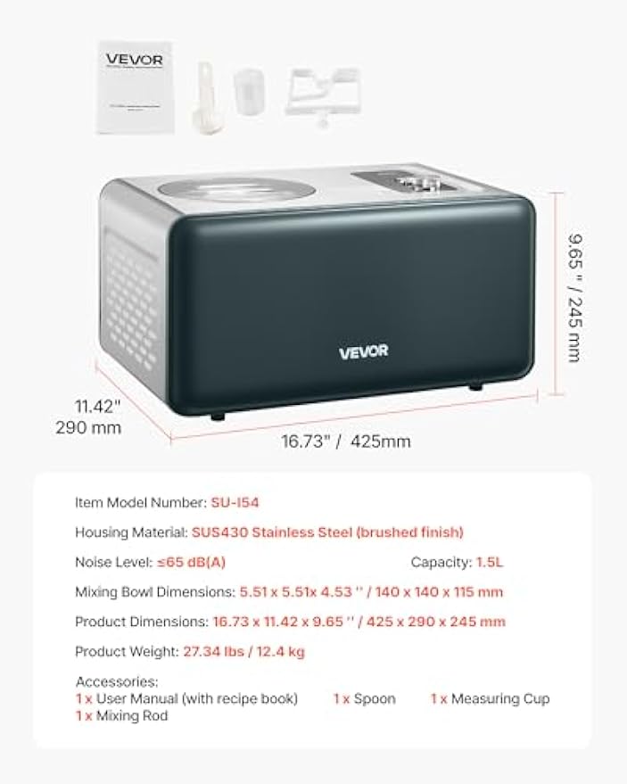 NEW  Automatic Ice Cream Maker with Built-in Compressor, 1.5 Quart No Pre-freezing Gelato Maker, Electric Sorbet-Maker, 3 Modes Compressor Ice Cream Machine for Home Kitchen