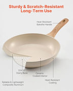 NEW Frying Pan Skillet, Aluminum Egg Fry Pans, 3 Piece (8, 9.5, 11 in), Nonsitck Ceramic Heavy-Duty Skillets with Heat-Resistant Handle, Chef's Kitchen Cookware for Gas, Electric, Induction, Beige