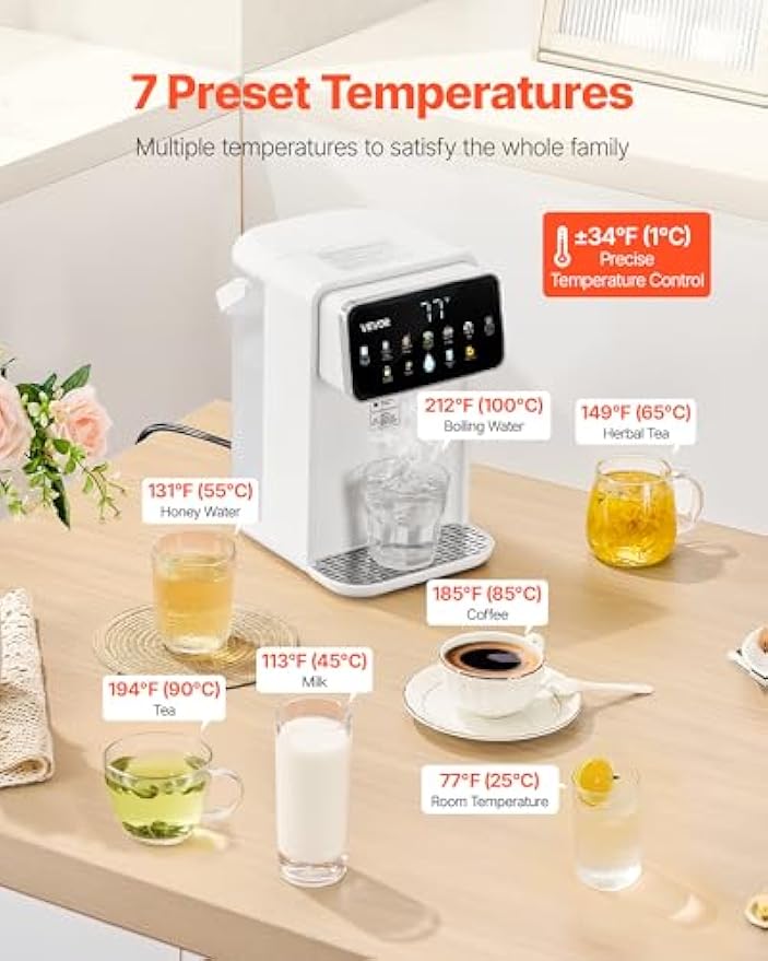 NEW Instant Hot Water Dispenser, Countertop Boiling Water Dispenser with Adjustable 7 Temperatures & 7 Water Volumes, 118oz Removable Water Tank, Quick Heating with Touchscreen & Child Lock for Home