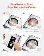 NEW  Automatic Ice Cream Maker with Built-in Compressor, 1.5 Quart No Pre-freezing Gelato Maker, Electric Sorbet-Maker, 3 Modes Compressor Ice Cream Machine for Home Kitchen