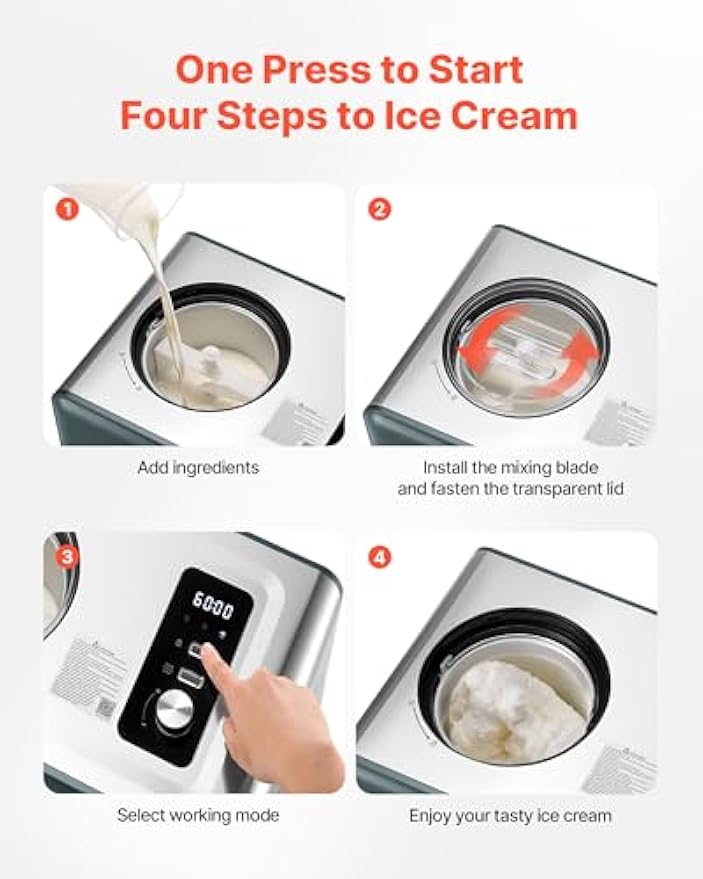 NEW  Automatic Ice Cream Maker with Built-in Compressor, 1.5 Quart No Pre-freezing Gelato Maker, Electric Sorbet-Maker, 3 Modes Compressor Ice Cream Machine for Home Kitchen