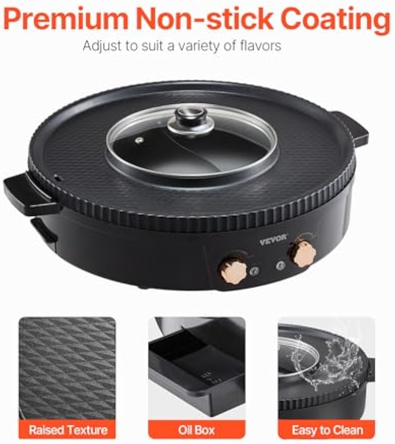 NEW Hot Pot with Grill, 1800W 2-in-1 Electric Smokeless Grill and Hot Pot, Korean BBQ Shabu Shabu Hotpot with Separate Dual Temperature Control, Non-stick Pan, for 2-8 People Family Dining