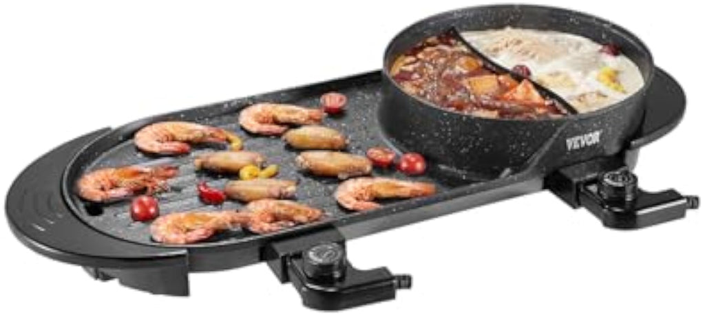 NEW Hot Pot with Grill, 2200W 2-in-1 Electric Smokeless Grill and Hot Pot, Korean BBQ Shabu Shabu Hotpot with Separate Dual Temperature Control, Non-stick Pan, for 1-6 People Family Dinning