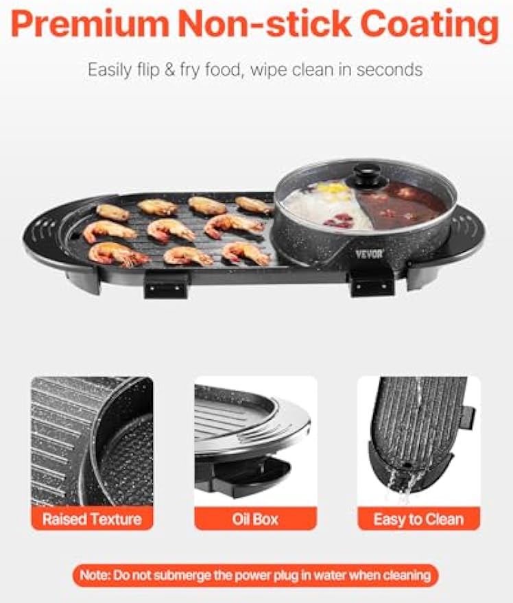 NEW Hot Pot with Grill, 2200W 2-in-1 Electric Smokeless Grill and Hot Pot, Korean BBQ Shabu Shabu Hotpot with Separate Dual Temperature Control, Non-stick Pan, for 1-6 People Family Dinning