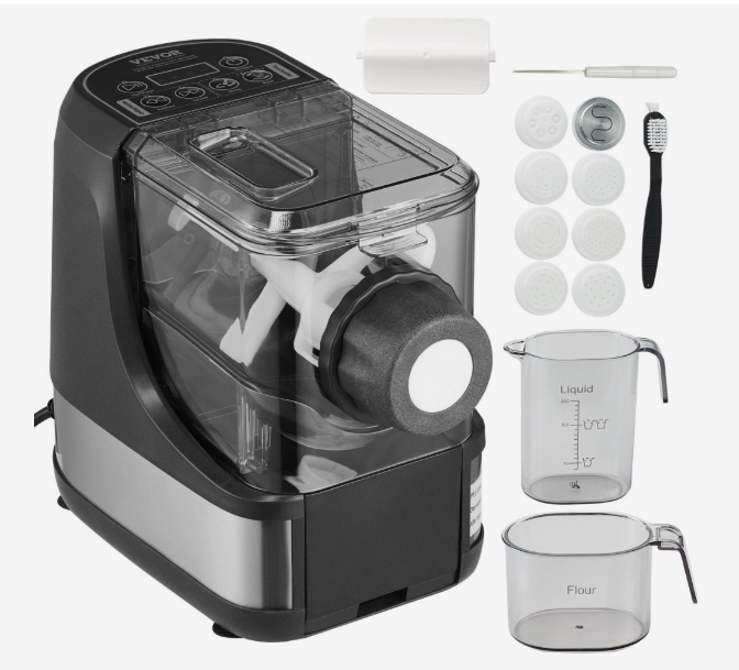 NEW Electric Pasta Maker, 150W Automatic Noodle Maker Machine with 8 Pasta Shapes, 4 Intelligent Modes, 500g Flour Capacity Pasta Maker Machine with Measuring Cups, Cleaning Brush for Home Kitchen