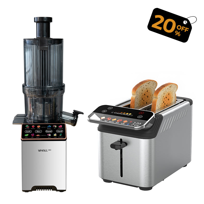 WhallPro® Cold Press Juicer & Smart 2-Slice Toaster Combo Set