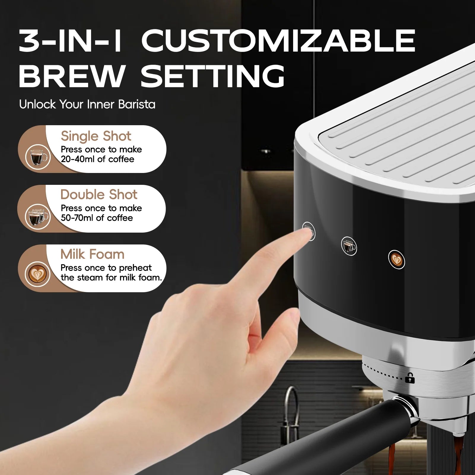 WhallPro® Touchscreen Espresso Machine 20 Bar，Espresso Coffee Maker with Milk Frother Steam Wand, Stainless Steel Coffee Machine with Removable Water Tank New