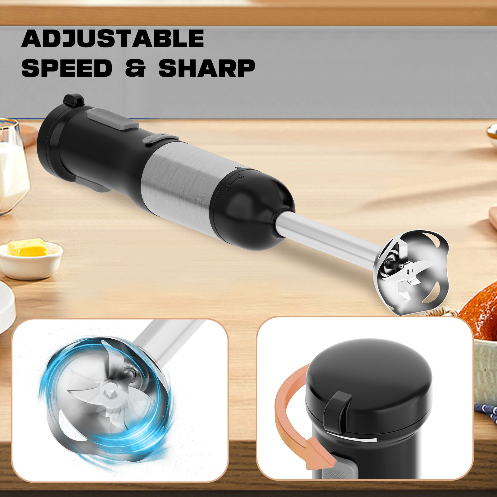 WhallPro® Cordless Immersion Hand Blender, 5-in-1 Cordless Hand Blender Set – Rechargeable, One-Touch Control and Stainless Steel Blades for Smoothies, Shakes or Soups, Black