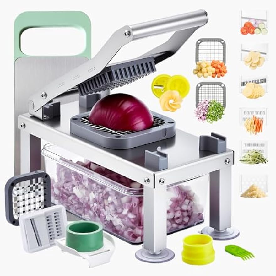 NEW Vegetable Chopper Mandoline Slicer, All-in-1 Food Veggie Cutter with 9 Stainless Steel Blades, Cheese Grater Onion Potato Dicer with Container,Salad Spiralizer Kitchen Gadgets&Essentials