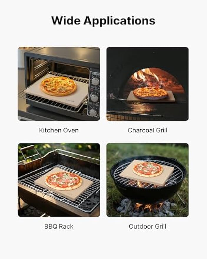 NEW Pizza Stone, 16 x 14 x 0.6 Inch Rectangular Cordierite Pizza Stone, Large Baking-Stone with Scraper, 1450℉ Heat-Resistant Cordierite Cooking Stones for Kitchen Bake Oven, BBQ Grill