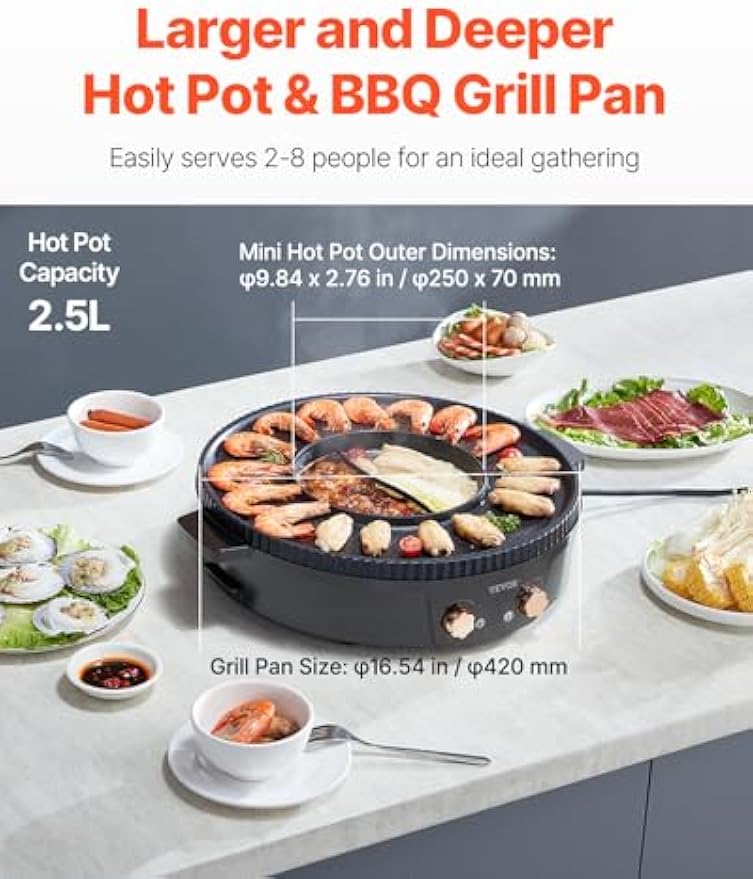 NEW Hot Pot with Grill, 1800W 2-in-1 Electric Smokeless Grill and Hot Pot, Korean BBQ Shabu Shabu Hotpot with Separate Dual Temperature Control, Non-stick Pan, for 2-8 People Family Dining