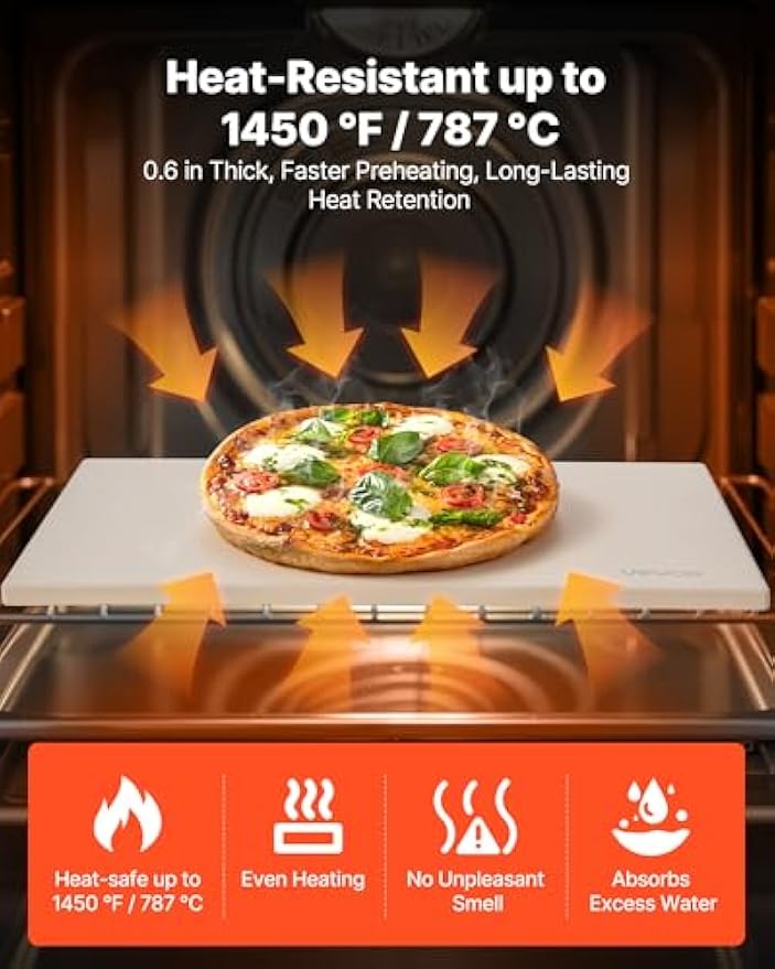 NEW Pizza Stone, 16 x 14 x 0.6 Inch Rectangular Cordierite Pizza Stone, Large Baking-Stone with Scraper, 1450℉ Heat-Resistant Cordierite Cooking Stones for Kitchen Bake Oven, BBQ Grill
