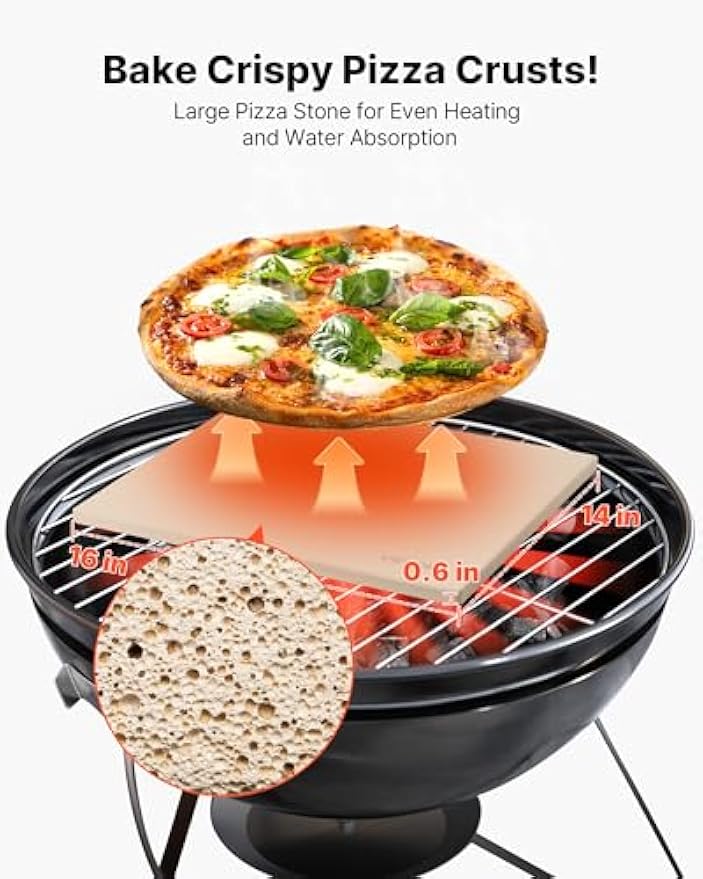 NEW Pizza Stone, 16 x 14 x 0.6 Inch Rectangular Cordierite Pizza Stone, Large Baking-Stone with Scraper, 1450℉ Heat-Resistant Cordierite Cooking Stones for Kitchen Bake Oven, BBQ Grill