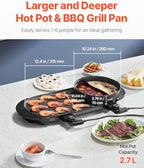 NEW Hot Pot with Grill, 2200W 2-in-1 Electric Smokeless Grill and Hot Pot, Korean BBQ Shabu Shabu Hotpot with Separate Dual Temperature Control, Non-stick Pan, for 1-6 People Family Dinning