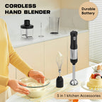 WhallPro® Cordless Immersion Hand Blender, 5-in-1 Cordless Hand Blender Set – Rechargeable, One-Touch Control and Stainless Steel Blades for Smoothies, Shakes or Soups, Black