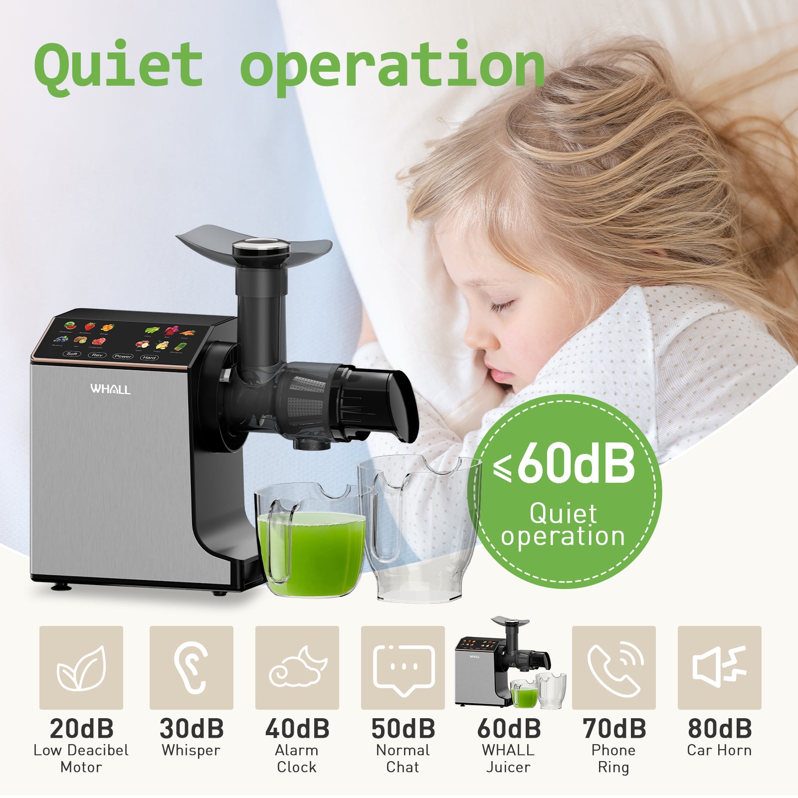 WhallPro® Masticating Slow Juicer –Stainless Steel, Touchscreen with 2 Speed Modes