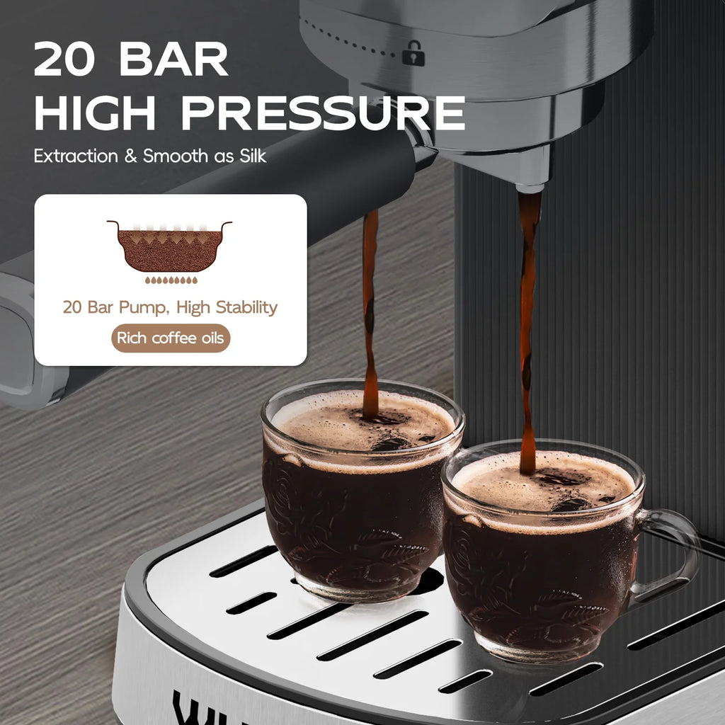 WhallPro® Touchscreen Espresso Machine 20 Bar，Espresso Coffee Maker with Milk Frother Steam Wand, Stainless Steel Coffee Machine with Removable Water Tank New